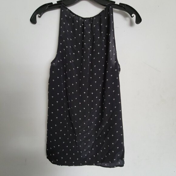 J. Crew Tie Neck Palm Tree Pattern 100% Silk Sleeveless Blouse Top Size 8 - Picture 6 of 13